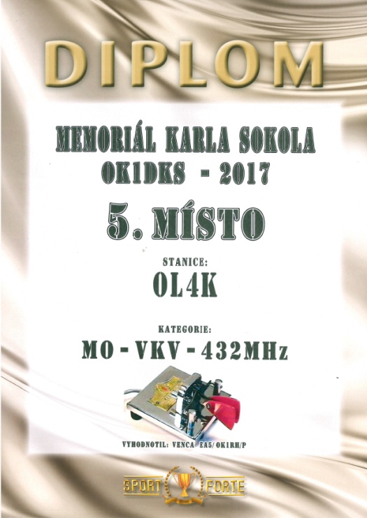 Memoriál Karla Sokola OK1DKS - 5. místo v pásmu 432 MHz